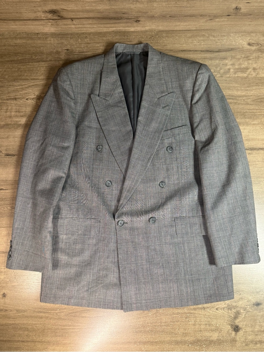 Vintage Hardy Amies London Double Breasted Wool Glen Plaid Blazer Sport Coat 43L